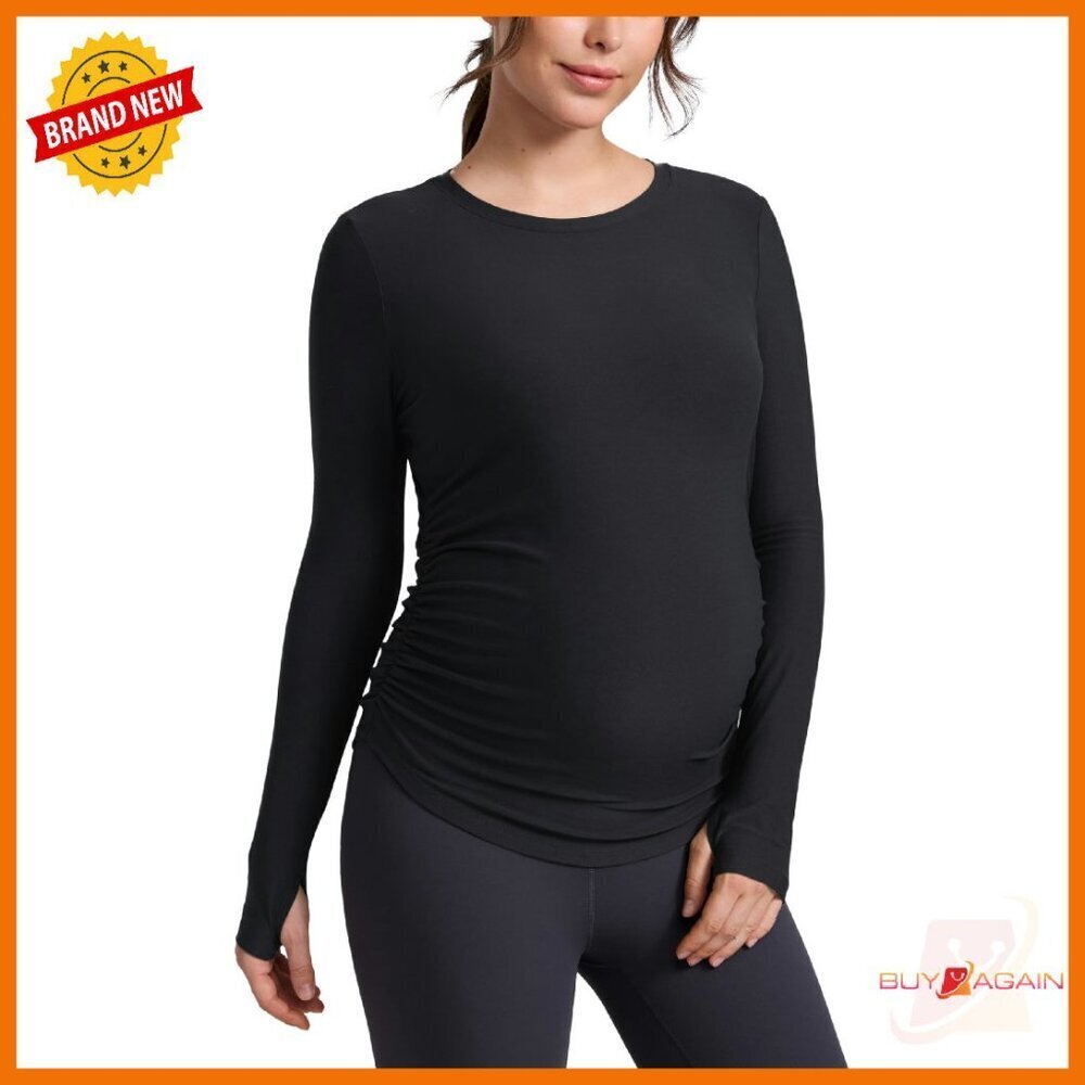 Maternity Long Sleeve Workout Top Soft Lightweight Stretchy Ruching